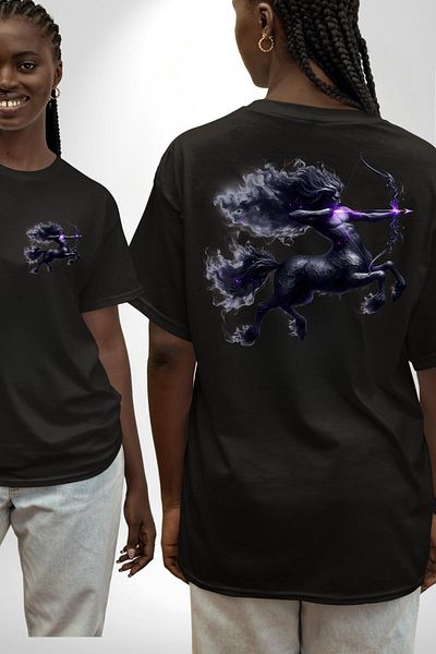 Angemiel Sagittarius Special Design Black Oversize Women's and Men's Front and Back Printed T-Shirt