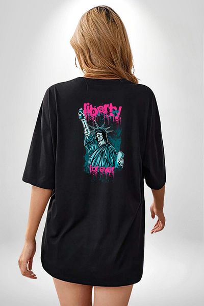 Angemiel Freedom Forever Black Oversize Women's Men's Front and Back Printed T-Shirt