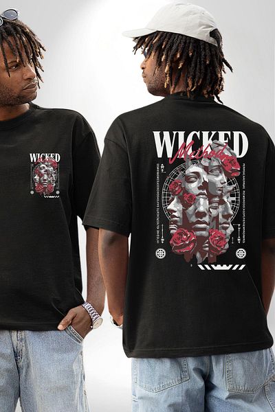 Angemiel Rose and Faces the Power of Method Emotional Black Oversize Women Men Front and Back Printed T-Shirt