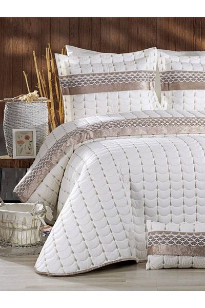 BALADI HOME Grey Colors Double Bedspread Embroidered Micro