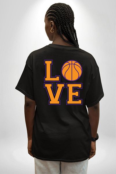 Angemiel Love Black Oversize Women Men Front and Back Printed T-Shirt for Basketball Lovers