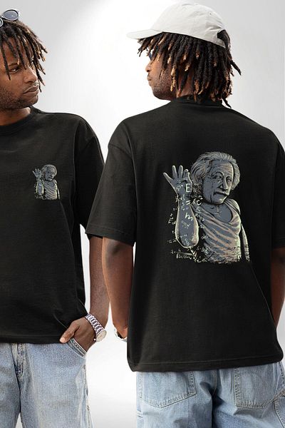 Angemiel Einstein a Revolution in the Universe with Science and Formulas Black Oversize Women Men Front and Back Printed Tee