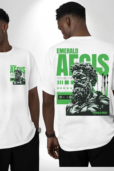 Angemiel تي شيرت Warrior Spirit Legendary Power Emerald White كبير الحجم للنساء والرجال مطبوع من الأمام والخلف