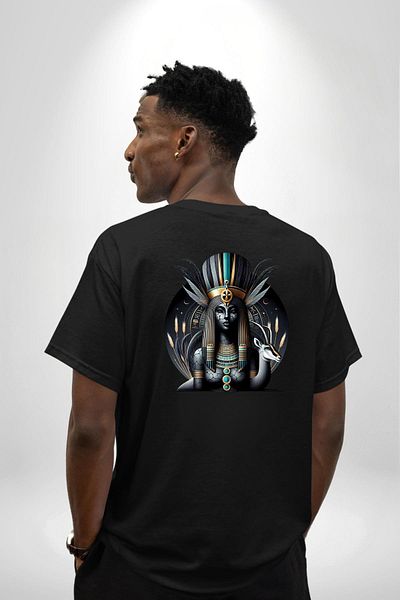 Angemiel Anuket Goddess of Fertility and Protection Egyptian Black Oversize Women's Men's Front and Back Printed T-Shirt