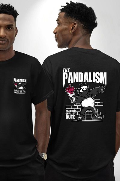 Angemiel Panda Art Vandalism Flower Throwing Bear Black Oversize Women Men Front and Back Printed T-Shirt