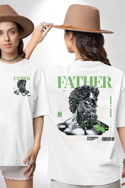 Angemiel Mythological Leader Modern Dad Design White Oversize Women's Men's Front and Back Printed T-Shirt