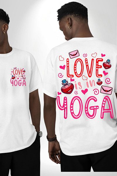 Angemiel تي شيرت Yoga I Love Yoga Enthusiasts أبيض كبير الحجم للنساء والرجال مطبوع من الأمام والظهر