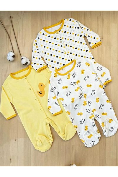 Bamoola Cute Chick Printed Unisex Set of 3 100% Cotton Jumpsuit