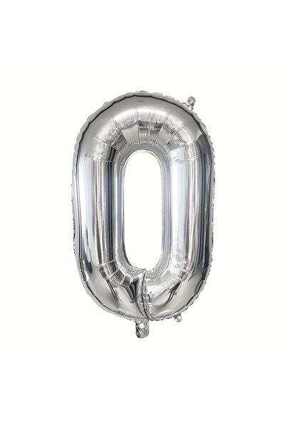 PartyPoo بالون فضي على شكل رقم 0 لون فضي 100 سم - بالون على شكل رقم - بالون ع...