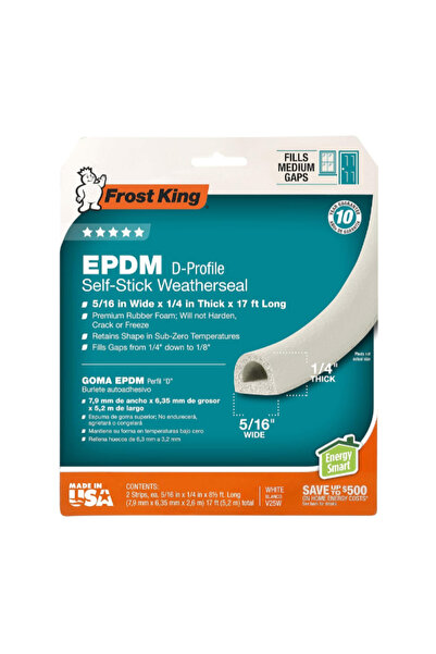 FROST KING مانع تسرب ذاتي الالتصاق من مادة EPDM D-Profile مقاس 5/16 بوصة × 17...