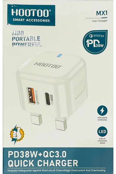 HooToo Mini PD/USB Wall Charger 38W 2-Port Wall Travel Charger White