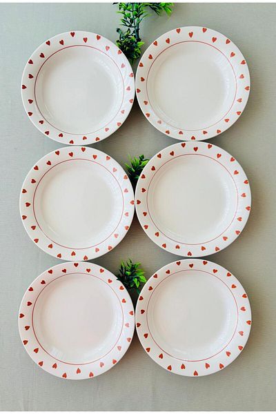 VENÜS HOME DECORATION Red Heart Model 6 Pieces Modern Dinner Plate