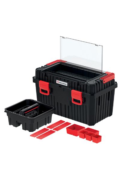 kistenberg 60 Multi Compartment Heavy Tool Box with Foldable Handle Black and Red