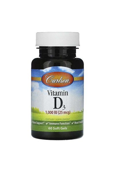 Carlson , Vitamin D3, 25 mcg (1,000 IU), 60 Soft Gels