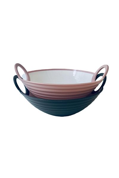 HOBBY LİFE Set of 2 Large Salad Bowls-2800 ml & 27.3 X 30 X 12.5 Cm/ -Gray & Pink
