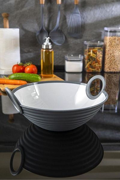 HOBBY LİFE 2-Piece Large Salad Bowl-2800 ml & 27.3 X 30 X 12.5 Cm/ -Gray & Purple