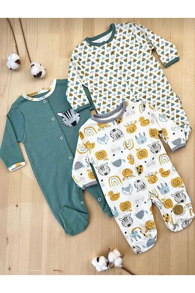 Bamoola Animal Kingdom Printed 100% Cotton 3-Piece Jumpsuit Set Unisex