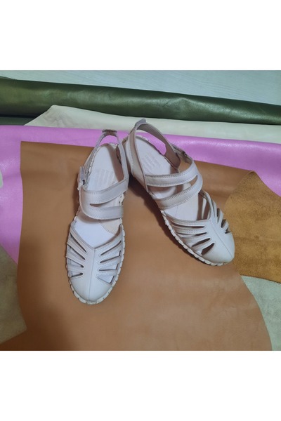 KAPAR Ελαφριά, εύκαμπτα κρεμ σανδάλια Velcro από 100% γνήσιο δέρμα εσωτερικά και εξωτερικά