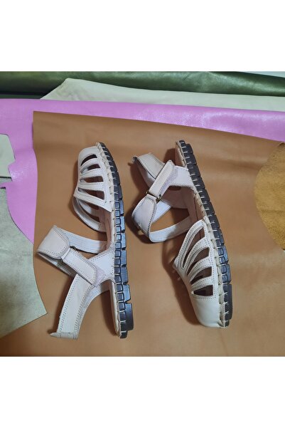 KAPAR Ελαφριά, εύκαμπτα κρεμ σανδάλια Velcro από 100% γνήσιο δέρμα εσωτερικά και εξωτερικά