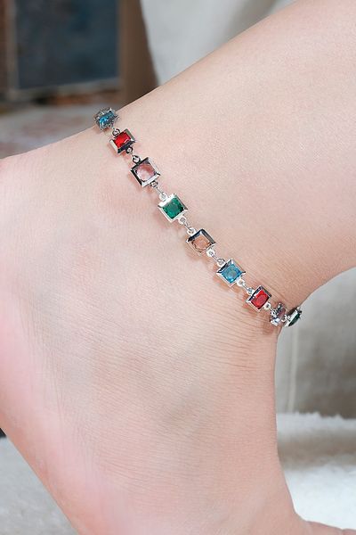 ÖZÜM TAKI Women's Colorful Anklet Silver Color