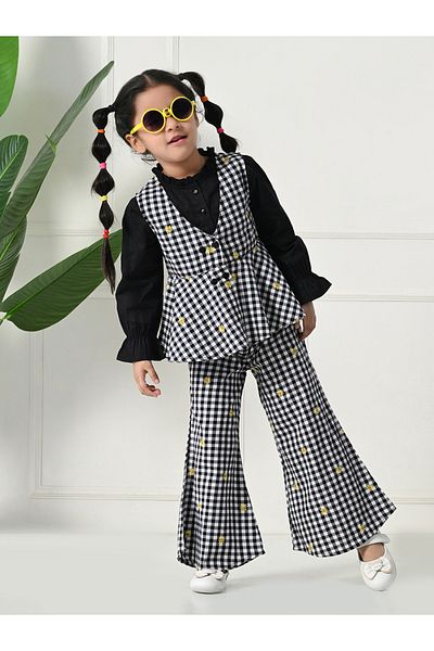 Bella Moda By Styli Checked Print Long Sleeve Top and Pants Set