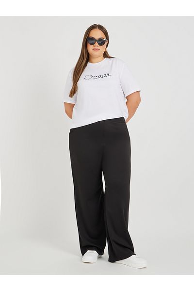 Styli Plus Size Embroidered Slogan Round Neck T-Shirt