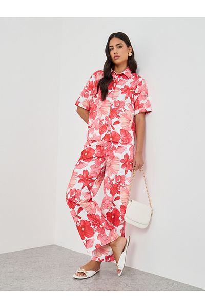Styli Printed Collared Buttoned Shirt and Pants Co-Ords
