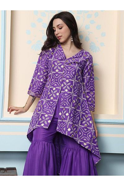 Ishin By Styli Printed V-Neck Kurta and Sharara Set