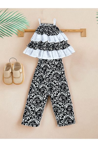 Bella Moda By Styli Printed Layered Strappy Top and Pants Set