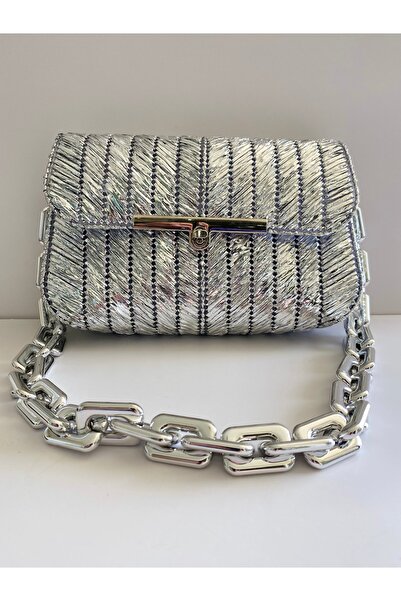 Handmade Metalic Gümüş Clutch Çanta