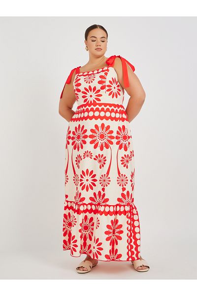 Styli Plus Size Printed Strappy A-Line Maxi Dress