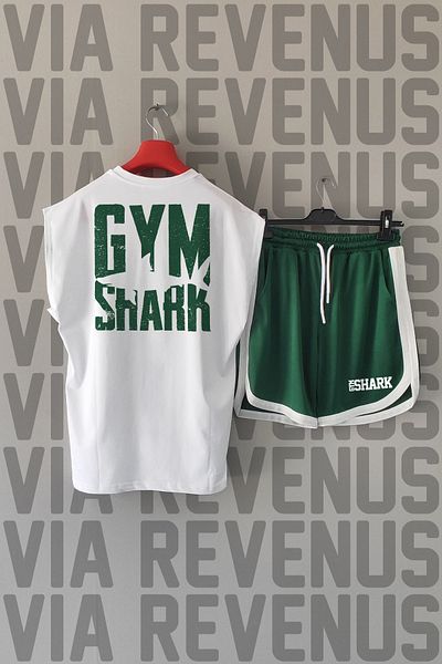 Vordevia Gym Front and Back Printed Zero Sleeve Sports Tshirt and Green Shorts Sports Set