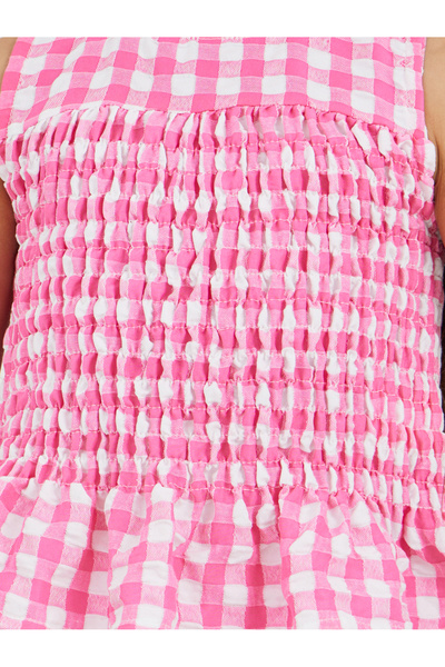 Styli Gingham Print Smocked Detail Top and Trousers Set