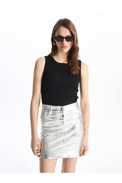 LC Waikiki Lcwaikiki Basic Black Women's Crew Neck Plain Tank Top