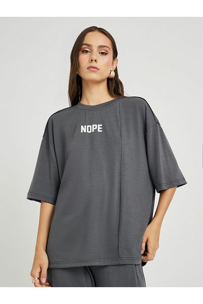 Styli Slogan Print Round Neck T-Shirt and Pants Co-Ords