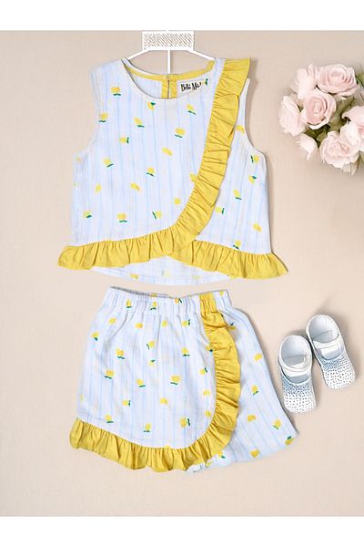 Bella Moda By Styli Printed Ruffled Trim Top and Shorts Set