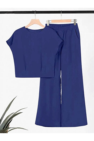 Take Two By Styli Solid Short Sleeve Top and Wide Leg Pants Co-Ords