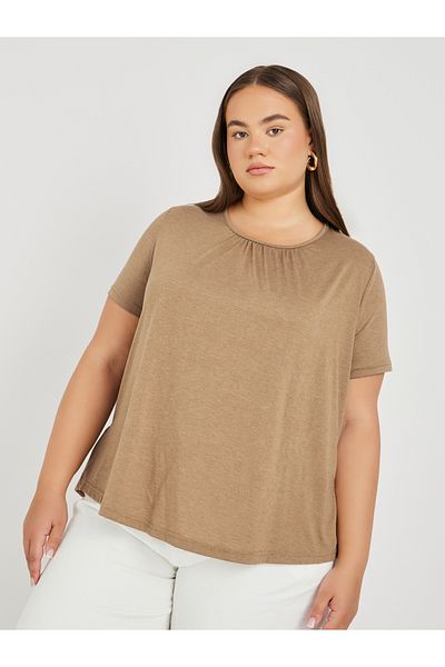 Styli Plus Size Solid Tiered Back T-Shirt with Tie Detail