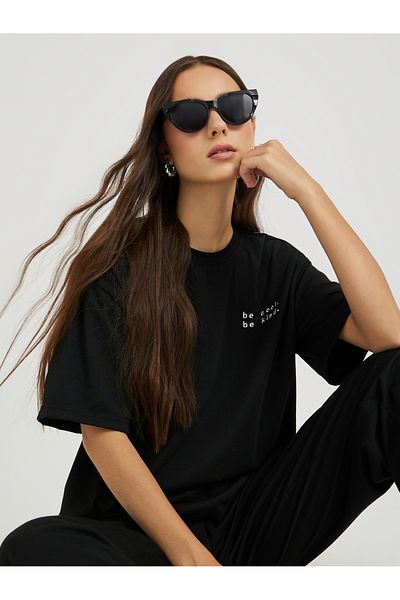 Styli Embroidered Slogan Round Neck T-Shirt and Pants Co-Ords