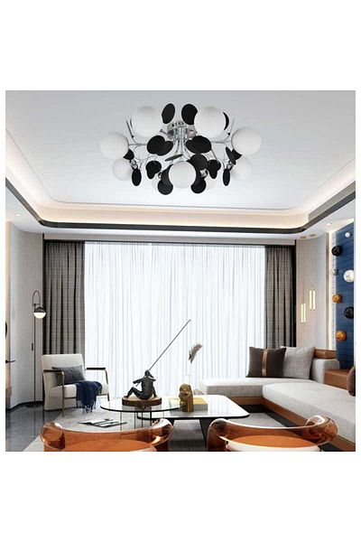 Jiju Hanging Chandelier Metal Chrome 9xE27 Matte White Acrylic Globes d860mm