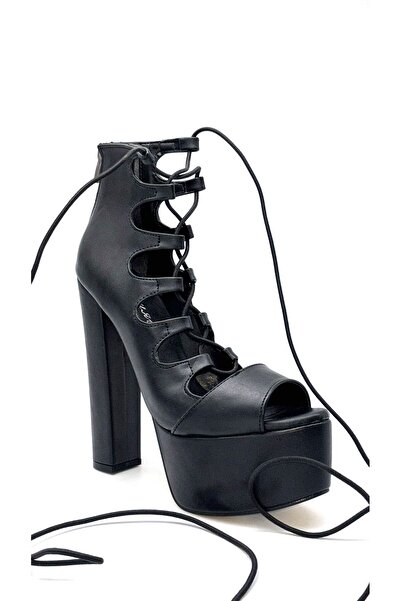 KİNDEP Kindep Yüksek Topuklu (15 cm) Platform (5 cm) Kadın Ayakkabı SİYAH