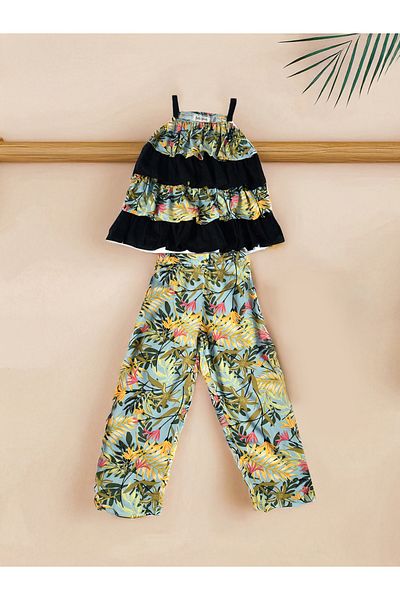 Bella Moda By Styli Printed Layered Strappy Top and Pants Set