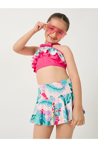 Styli Printed Crop Top and Shorts with Skirts Swim Suit