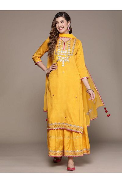 Ishin By Styli Embroidered Kurta with Sharara and Dupatta Set