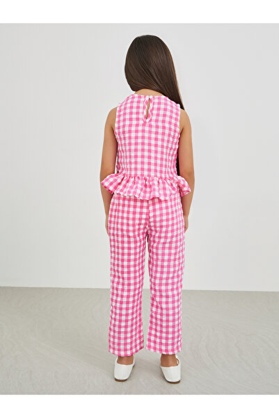 Styli Gingham Print Smocked Detail Top and Trousers Set