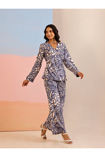 Sanskrutihomes By Styli All-Over Print Wrap Top and Pants Co-Ords