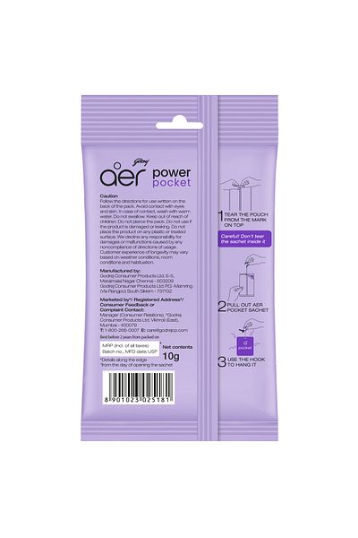 Godrej Aer Power Pocket Bathroom Fragrance, Lavender Bloom 10g