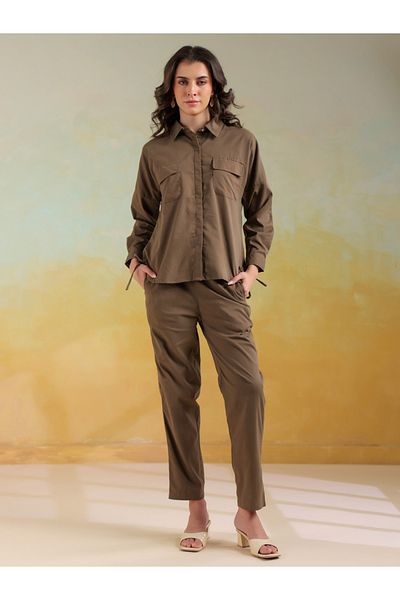 Sanskrutihomes By Styli Solid Spread Collar Shirt and Pants Co-Ords