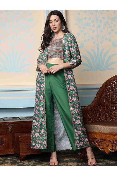 Ishin By Styli طقم بلوزة قصيرة مطبوعة وسترة مع بنطال