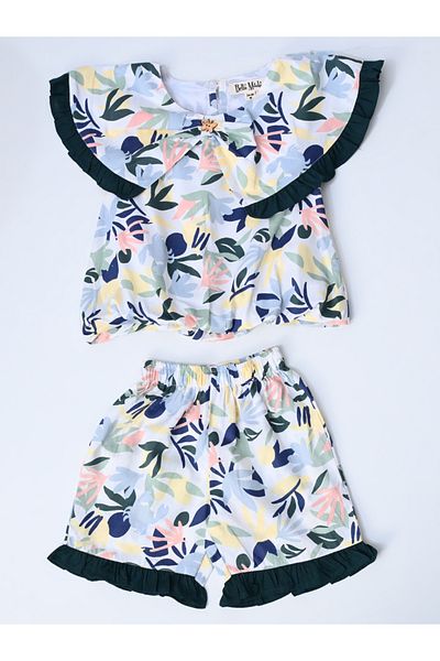Bella Moda By Styli Printed Ruffled Detail Sleeveless Top and Shorts Set